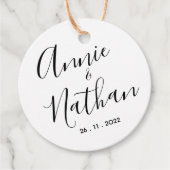 Eenvoudig Minimalistisch zwart witscript bruiloft Bedankjes Labels (Voorkant)