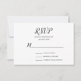 Eenvoudig minimalistisch zwart-witscript RSVP kaartje
