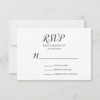 Eenvoudig minimalistisch zwart-witscript RSVP kaartje