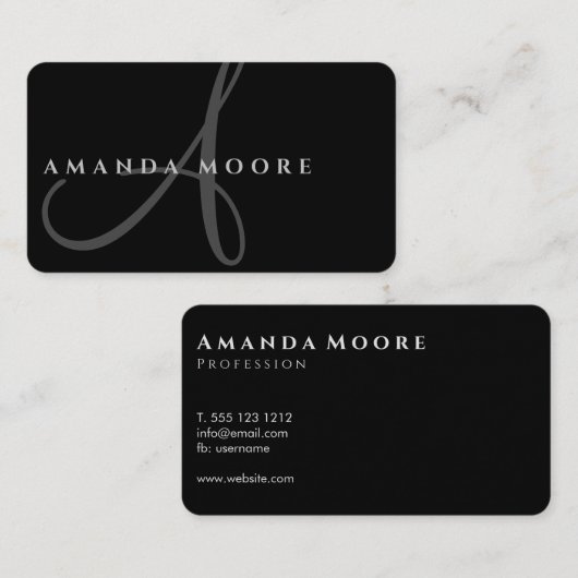 Eenvoudig minimalistisch zwart-witscript visitekaartje (Voorkant / Achterkant)