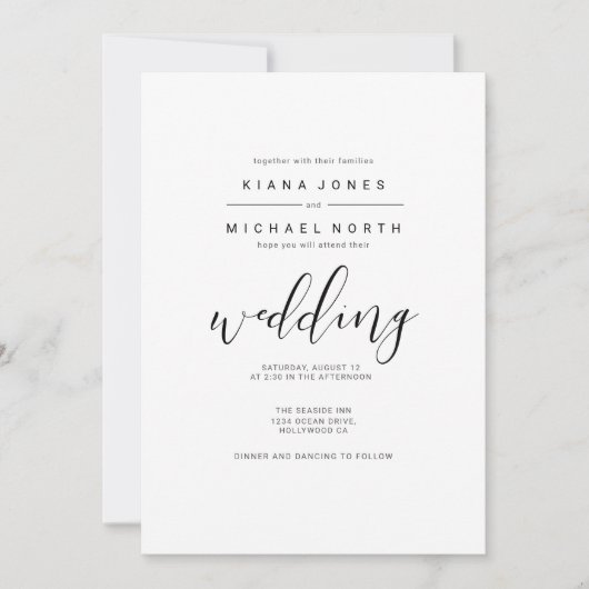 Eenvoudig minimalistische bruiloft zwarte ID523 Kaart (Voorkant)