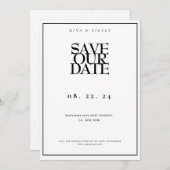 Eenvoudig minimalistische zwarte en witte bruiloft save the date (Voorkant / Achterkant)