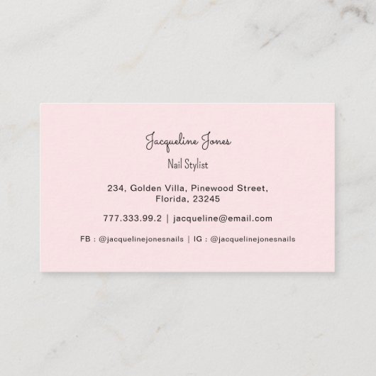 Eenvoudig minimumaantal roze Nail-stijlen Visitekaartje (Achterkant)