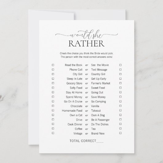 Eenvoudig minimumaantal zou ze eerder Vrijgezellen Kaart (Voorkant)