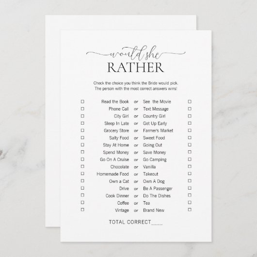 Eenvoudig minimumaantal zou ze eerder Vrijgezellen Kaart (Voorkant / Achterkant)