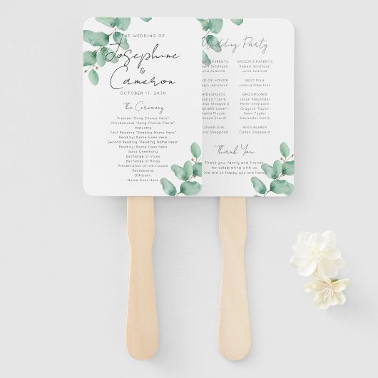 Eenvoudig minimumprogramma voor eucalyptusbruiloft handwaaier (Voorkant en achterkant)