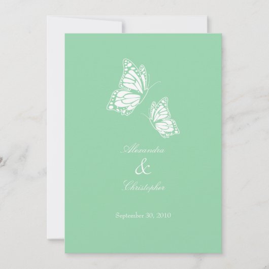 Eenvoudig Mint Green Butterflies Wedding Announdin Kaart (Voorkant)
