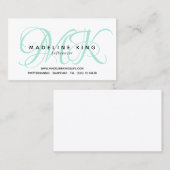 Eenvoudig Mint White Monogram Visitekaartje (Voorkant / Achterkant)