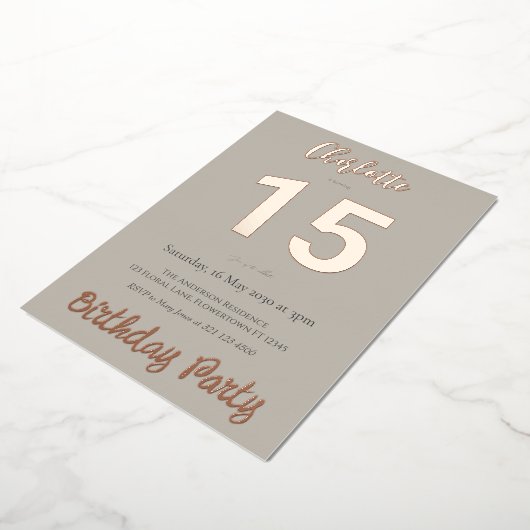 Eenvoudig modern 15e verjaardagsfeestje folie uitnodiging (Gedraaid)