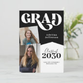 Eenvoudig modern 2 afstuderen foto's zwart afstude aankondiging (Staand voorkant)