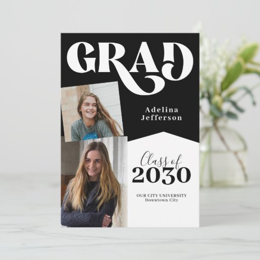 Eenvoudig modern 2 afstuderen foto's zwart afstude aankondiging (Staand voorkant)