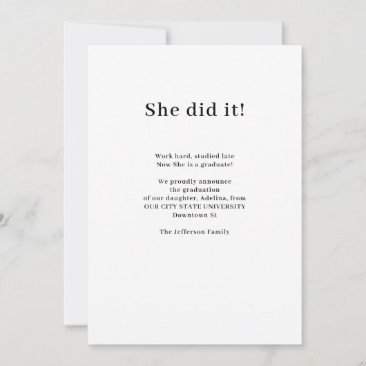 Eenvoudig modern 2 afstuderen foto's zwart afstude aankondiging (Achterkant)