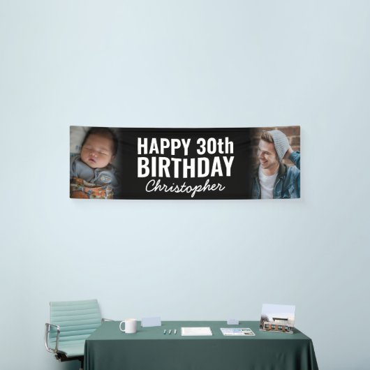 Eenvoudig Modern 2-fotoscript Happy Birthday Party Spandoek (Beurs)