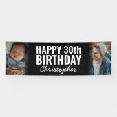 Eenvoudig Modern 2-fotoscript Happy Birthday Party Spandoek (Horizontaal)