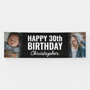 Eenvoudig Modern 2-fotoscript Happy Birthday Party Spandoek