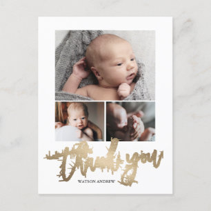 Eenvoudig Modern 3 Foto Collage Baby Foto Bedankt Briefkaart