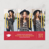 Eenvoudig Modern 3 foto rood Afstuderen aankondigi Briefkaart (Voorkant)