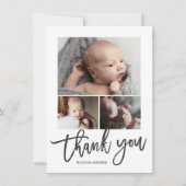 Eenvoudig Modern 3 Fotocollage Baby Foto Bedankkaart (Voorkant)
