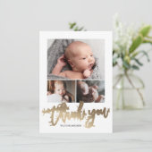 Eenvoudig Modern 3 Fotocollage Baby Foto Bedankkaart (Staand voorkant)
