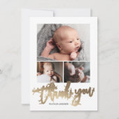 Eenvoudig Modern 3 Fotocollage Baby Foto Bedankkaart (Voorkant)