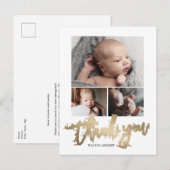 Eenvoudig Modern 3 Fotocollage Baby Foto Dank u Briefkaart (Voorkant / Achterkant)