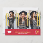 Eenvoudig Modern 3 Fotocollage Rood Afstuderen Aankondiging (Voorkant)