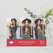 Eenvoudig Modern 3 Fotocollage Rood Afstuderen Aankondiging (Staand voorkant)