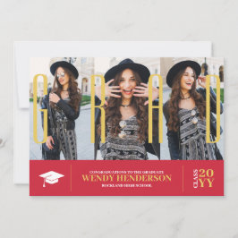 Eenvoudig Modern 3 Fotocollage Rood Afstuderen Aankondiging