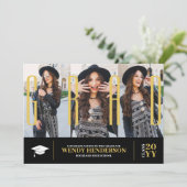 Eenvoudig Modern 3 Fotocollage Zwart Afstuderen Aankondiging (Staand voorkant)