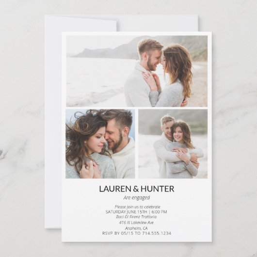 Eenvoudig Modern 3 Fotoscript Engagement Party Aankondiging (Achterkant)