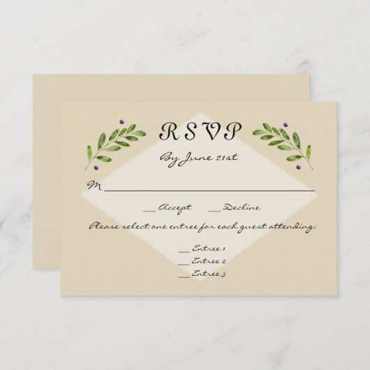 Eenvoudig Modern 3 Menu Keuzes RSVP Reactie Bruilo (Voorkant / Achterkant)