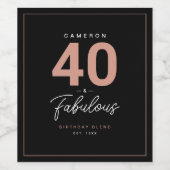 Eenvoudig modern 40- en Fabulous-personalized Wine Wijn Etiket (Enkel label)