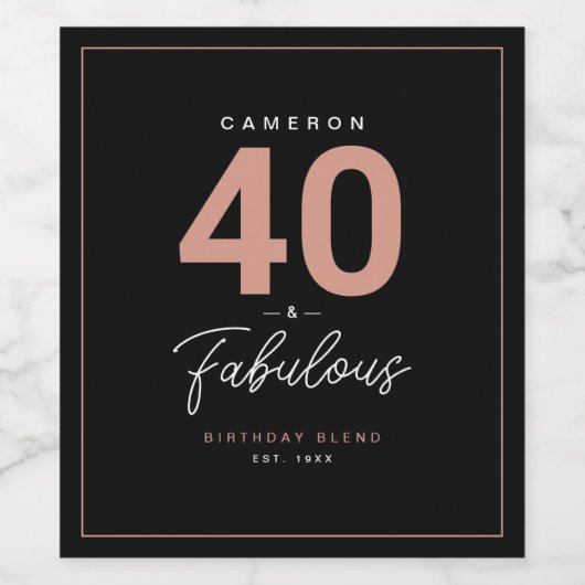 Eenvoudig modern 40- en Fabulous-personalized Wine Wijn Etiket (Enkel label)