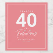 Eenvoudig modern 40- en Fabulous-personalized Wine Wijn Etiket (Enkel label)