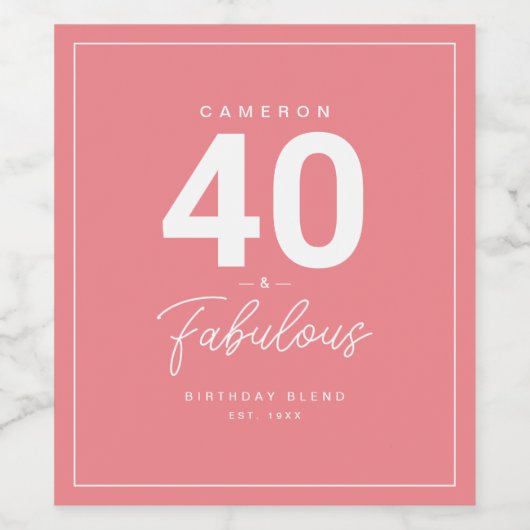 Eenvoudig modern 40- en Fabulous-personalized Wine Wijn Etiket (Enkel label)