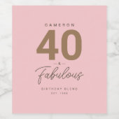 Eenvoudig, modern 40 & handig, persoonlijk roze wijn etiket (Enkel label)