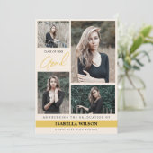 Eenvoudig Modern 4 Fotocollage Beige Afstuderen Aankondiging (Staand voorkant)