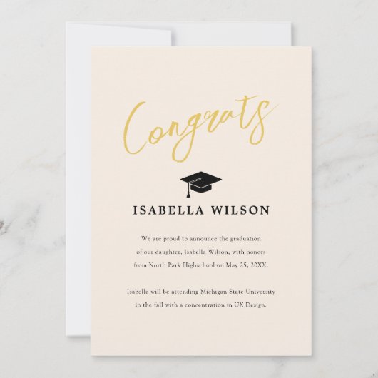 Eenvoudig Modern 4 Fotocollage Beige Afstuderen Aankondiging (Achterkant)