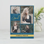 Eenvoudig Modern 4 Fotocollage Blauw Afstuderen Aankondiging (Staand voorkant)