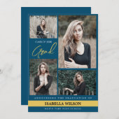 Eenvoudig Modern 4 Fotocollage Blauw Afstuderen Aankondiging (Voorkant / Achterkant)