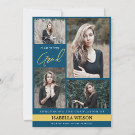 Eenvoudig Modern 4 Fotocollage Blauw Afstuderen Aankondiging