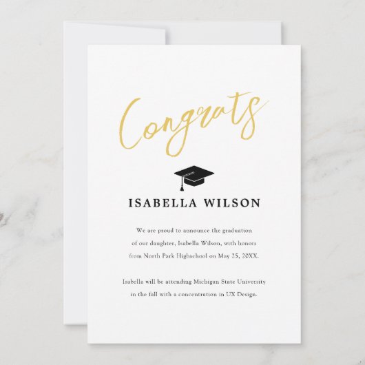 Eenvoudig Modern 4 Fotocollage Wit Afstuderen Aankondiging (Achterkant)