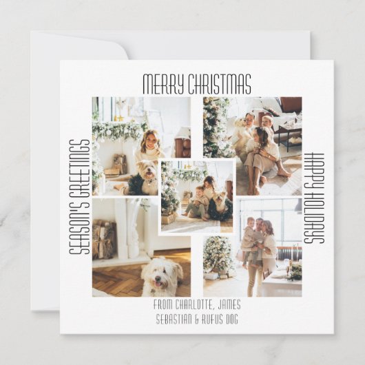 Eenvoudig Modern 5 Foto en Tekst Kerstmis Feestdagenkaart (Voorkant)