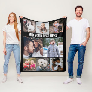 Eenvoudig Modern 8 Photo Collage Aangepaste Tekst  Fleece Deken