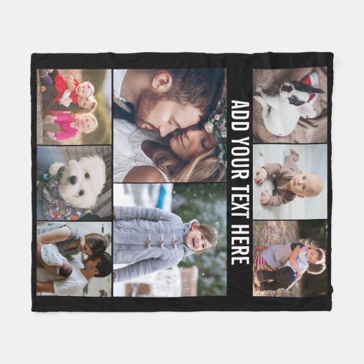 Eenvoudig Modern 8 Photo Collage Aangepaste Tekst Fleece Deken (Voorkant (Horizontaal))