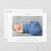 Eenvoudig modern, aangepast blauw script, babyjong aankondigingskaart (Voorkant / Achterkant)