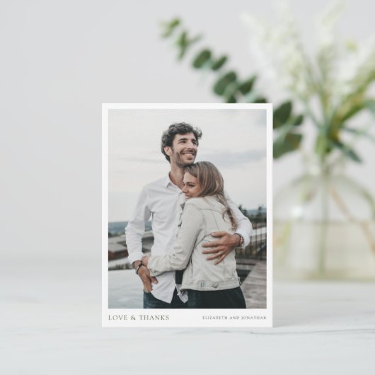 Eenvoudig modern aangepast fotohuwelijk Bedankt Briefkaart (Staand voorkant)