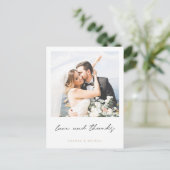 Eenvoudig modern aangepast fotohuwelijk Bedankt Briefkaart (Staand voorkant)