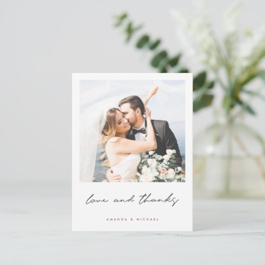 Eenvoudig modern aangepast fotohuwelijk Bedankt Briefkaart (Staand voorkant)