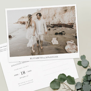 Eenvoudig modern aangepast fotohuwelijk sparen de uitnodiging briefkaart